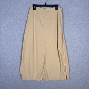 VTG Melrose Studio Maxi Skirt Large Neutral Lagenlook Modest Khaki Tencel Cotton